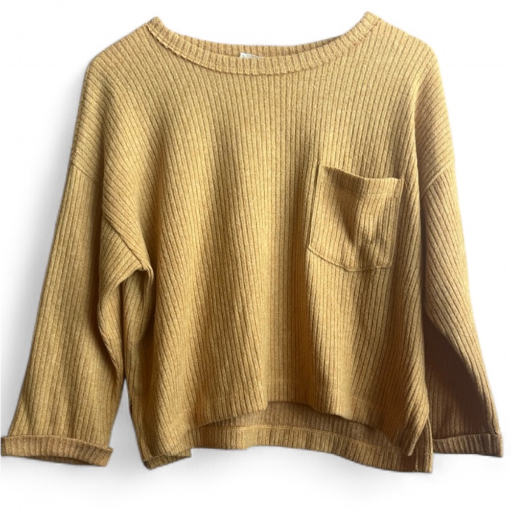 LUSH Soft Ribbed, Crewneck, Long Sleeve, Knit Sweater In Mustard. Size Small.